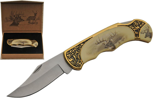 SZCO Supplies Deer Gift Box Folding Knife, Yellow...
