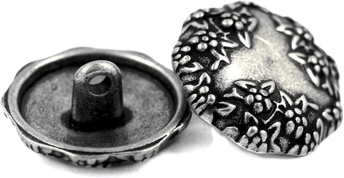 Bezelry 12 Pieces Flower Garland Nonagon Metal Shank Buttons. 20mm (3/4 inch) (Antique Silver)...
