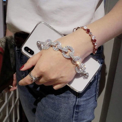 Compatible with Samsung Galaxy S22 5G Case Bling Glitter Bracelet Chain Hand Strap for Women Girls,Yewos Clear Silicone TPU Shockproof Slim Fashio...