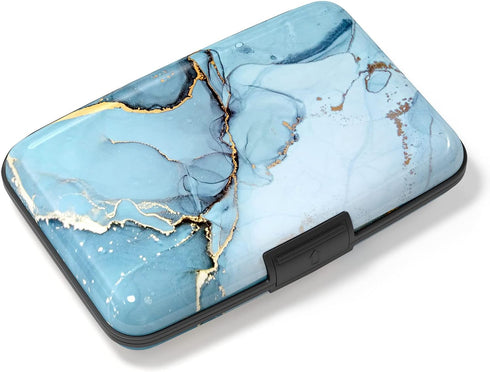 Credit Card Holder, Mini Aluminum Card Wallet RFID Blocking Slim Metal Hard Card Case for Women Men, Blue Marble...