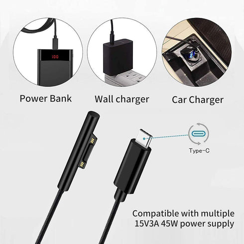 Nylon Braided Charging Cable for Microsoft Surface Pro 7/6/5/4/3Go3/2/1 Laptop 4/3/2/1, Must Work with 45W 15V 3A USB-C Charger (Black, 6ft)......