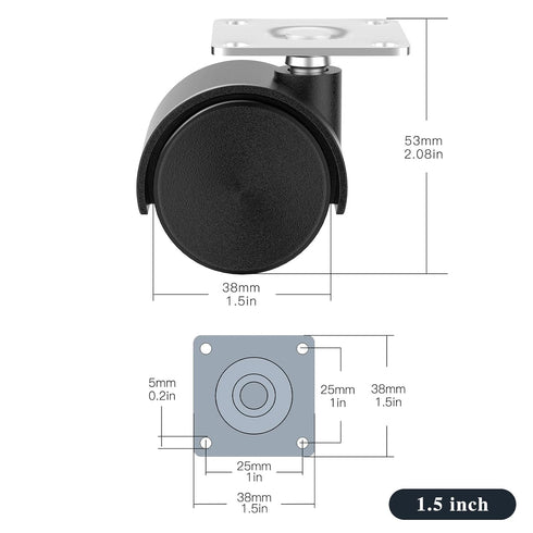 1.5 Inch Furniture Caster Wheels, Plastic Casters Set of 4, Plate Swivel Nylon Small Casters for Carts, Furniture, Baby Bed, Kitchen, Cabinet, Tab...