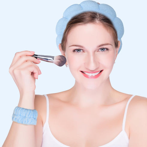 Spa Headband for Washing Face, Sponge Makeup Skincare Headband & Wristband Set Non Slip Headbands Soft Puffy Headwear Hair Accessories for Women G...