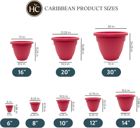 The HC Companies 12 Inch Caribbean Planter - Lightweight Indoor Outdoor Plastic Plant Pot for Herbs and Flowers, Pink Rose...