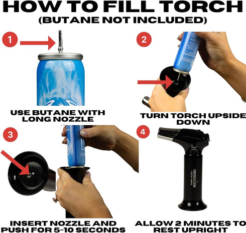 Blow Butane Cooking Torch, Ligther with Safety Lock and Adjustable Flame for BBQ, Baking, Brulee, DIY, Creme and Deserts | Viewing window for accu...