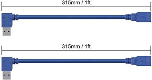 USB 3.0 Extension Cable 1FT 2 Pack 90 Degree Left & Right Angle USB Adapter Male to Female Short USB3 Cables Up & Down for Laptop TV USB Disk Mous...