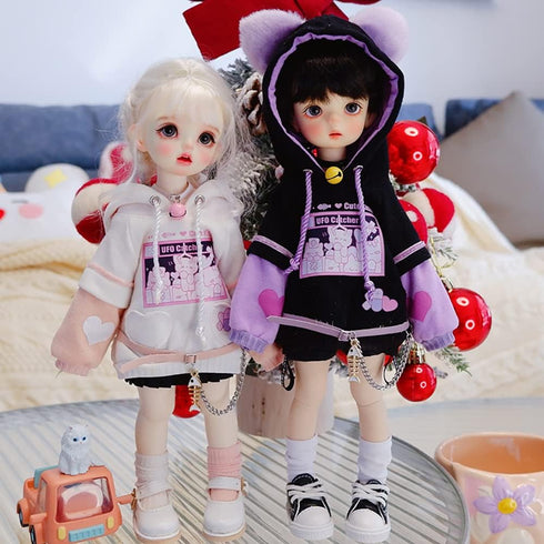 New 1/6, 1/4,1/3 BJD Doll Clothes Cute Cat Sweater Hoodie Jacket for Big 1/6, Yosd, 30cm/45cm/60cm Dolls Clothing BJD SD Doll Accessories (Black-P...