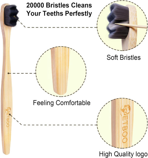 Bamboo Micro-Nano Toothbrushes, Extra Soft Toothbrush with 20000 Bristles Designed for Sensitive Gums Kids Adults (Black White 20P)...