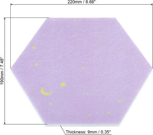 PATIKIL Hexagon Felt Board Tiles, 4 Pack Self Adhesive Moon Wall Pin Bulletin Board with Push Pins for Photos Memos Home Office Decor, Purple...