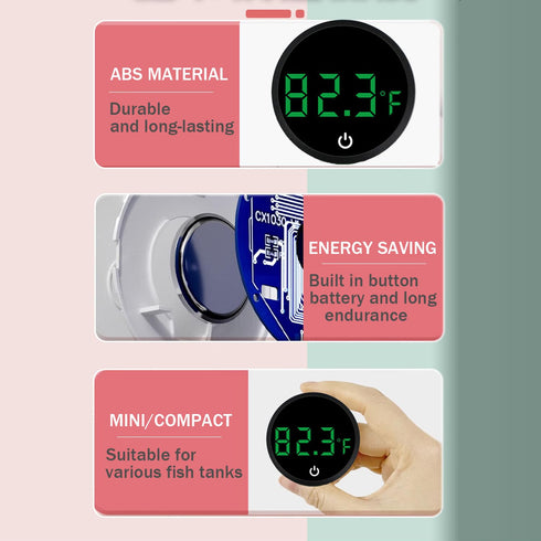 Fish Tank Digital Thermometer Accurate, LED Display, Mini Aquarium Thermometers Accurate Wireless Tank Thermometer Aquarium Temperature Measuremen...