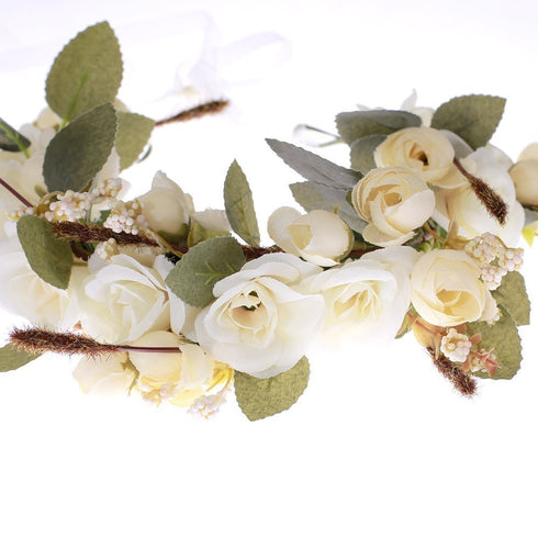 Rose Flower Headband Floral Crown Garland Halo (Ivory)...