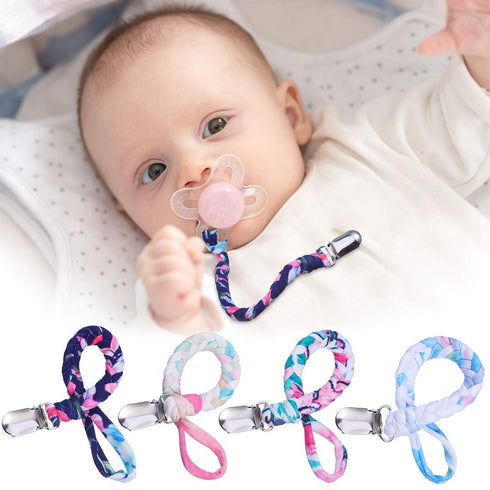 4 Pieces Pacifier Clips for Infant Boys and Girls Universal Pacifier Holder Hand-Made Braided Soothie Leash for All Pacifiers Teething Drool Bibs ...