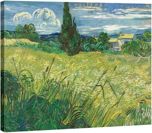 Wieco Art Modern Abstract Giclee Canvas Prints Wall Art Green Field 1889 by Van Gogh Famous Oil Paintings Reproduction Artwork Stretched and Frame...