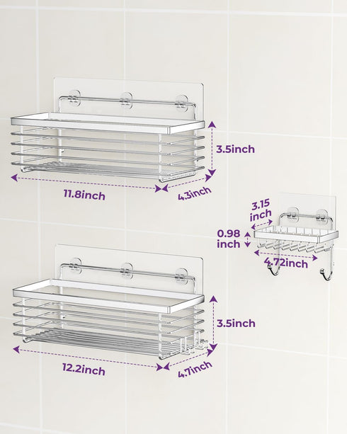 ODesign Shower Caddy 3 Pack SUS304 Stainless Steel-No Drilling-Shower Bathroom Shelves Rack,Rustproof Wall Mounted,Adhesive Shower Shelf Basket Or...