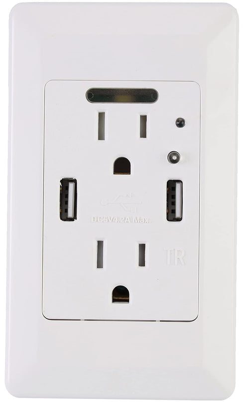 EG-U205 High Speed Dual USB Share 4.2A Charger with 15A Tamper Resistant Wall Receptacle 2 Outlets Band Panel/Night Light White ETL Listed...