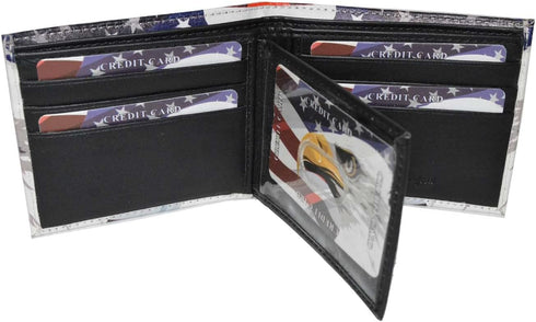 LB LEATHERBOSS Mens Bifold Exotic Wallet Picture US America Flag and Eagle with printed gift box...