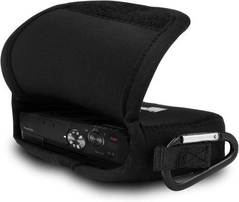 MegaGear ''Ultra Light'' Neoprene Camera Case Bag with Carabiner for Panasonic Lumix DC-ZS80, DC-ZS70, DMC-ZS100, DC-TZ95, DC-TZ90, DMC-TZ100 (Bla...