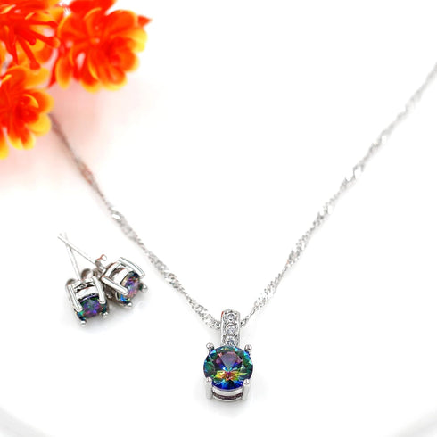 Uloveido 10mm Simulated Mystic Topaz Rainbow Heart Cubic Zirconia Solitaire Pendant Necklace Platinum Plated Y891...