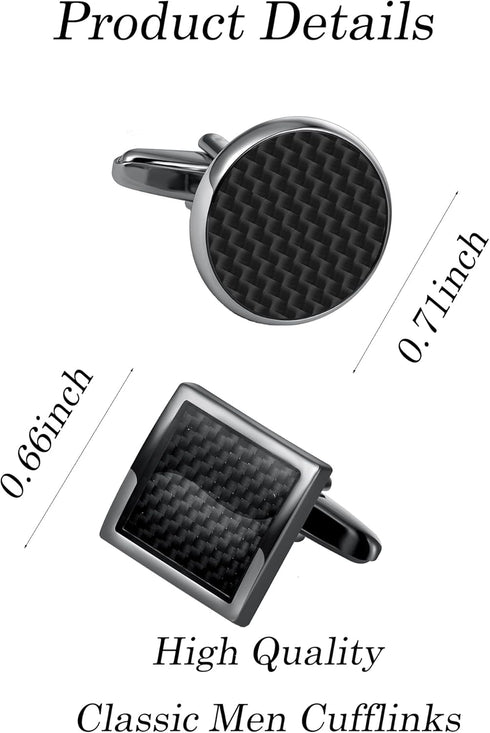 2 Pairs Classic Tuxedo Cufflinks for Men Bridegroom Flat Square Round Knot Cuff Links For Business Wedding Silver Black Tone...
