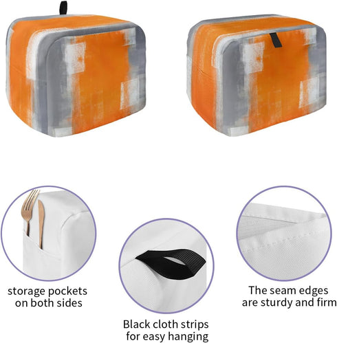 Toaster Dust Cover with Pockets, Orange and Grey Abstract Art Texute Soft Washable 2 Slice Toaster Cover, Dust-proof Cover for Small Appliance Cov...