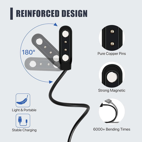 2-Pack Smart Watch Charger Magnetic Compatible with WalkerFit Smart Watch M6 Ultra, Magnetic USB Charging Cable for Other Smartwatchs with 4mm/0.1...