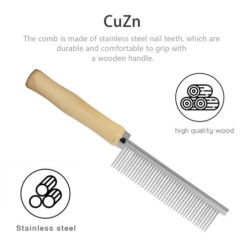 Dog and Cat Combs For Grooming Long Haired Pets, Stainless Steel Pin Teeth Wooden Handle Grooming Comb Prevents Matted Fur...