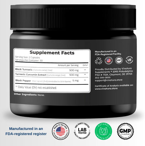 Black Turmeric, Curcumin with Black Pepper 1000mg - Turmeric Curcumin with Turmeric Black - Curcuma Caesia, Curcuma Longa, Black Pepper 95% Piperi...