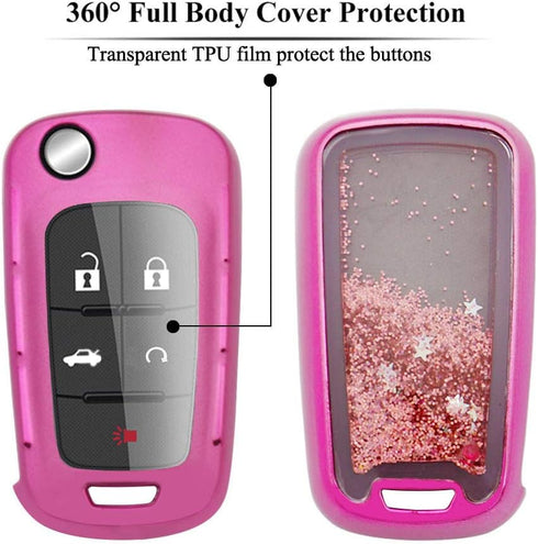 Quicksand Key Fob Cover Case Keychain for Chevy Chevrolet Buick GMC Terrain (Pink)...