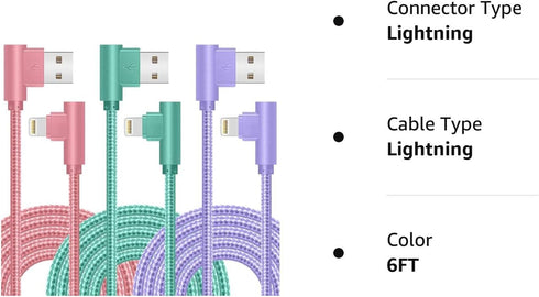 iPhone Charger, Apple MFi Certified 3Pack 6FT Lightning Cable, 90 Degree Fast Charging Cables Cord Compatible for 14/13 mini/13/12/11 Pro MAX/XR/X...