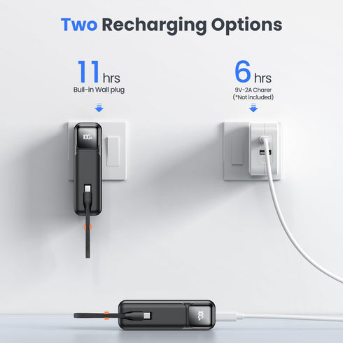 Small Portable Charger with Foldable Wall Plug 5000mAh,22.5W Fast Charging Power Bank Built in USB-C Cable,Mini External Battery Pack with LED Dis...