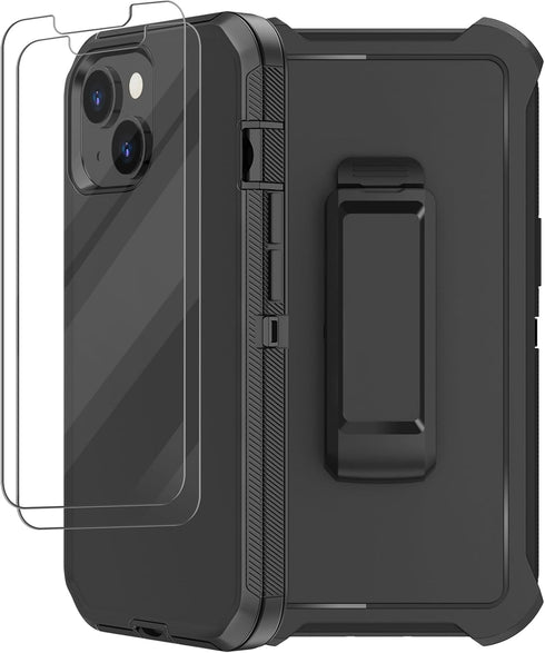 for iPhone 14 Case (6.1”) with Belt Clip Holster, 2X Screen Protector, Heavy Duty Military Grade Full Body Shockproof Dust-Proof Drop Proof Rugged...