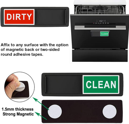 Dishwasher Magnet Clean Dirty Sign, Dirty Clean Kitchen Message Sign with Adhesive Stickers Slide Indicator to Show Dishes/Washing Machine Clean o...