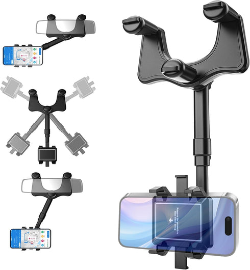 Car Rear View Mirror Phone Holder, Phone Holders for Your Car with Adjustable Arm, 360 ° Rotating Cell Phone Car Mount, Three Corners Design Unive...