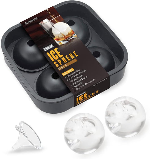 Housewares Solutions Froz Ice Ball Maker – Novelty Food-Grade Silicone Ice Mold Tray With 4 X 4.5cm Ball Capacity...