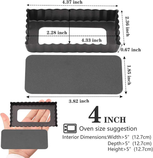 Mini Tart Pan Set of 6 Rectangular Non-Stick 4 Inch Quiche Pan Loose Removable Bottom Tart Pan for Pies, Quiche Bakeware, Cheese Cakes, Desserts...