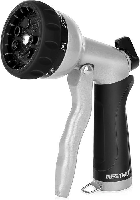 RESTMO Garden Hose Nozzle, Heavy Duty Metal Water Nozzle with 7 Adjustable Spray Patterns, High Pressure Hand Sprayer with Flow Control, for Water...