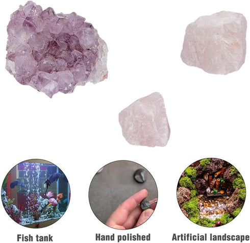 SUPERFINDINGS Natural Stone Kit Including 1Pc Natural Amethyst Stone 2Pcs Rose Quartz Display for Home Decor 2Pcs Pointed Pendants for Jewelry Mak...
