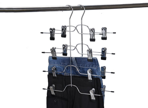 2 Quality Pant Skirt Trouser 4-Tier Pants Metal Hangers Heavy Duty Metal and Clips, Great for Slacks, Trousers, Jeans, Towels (2)...