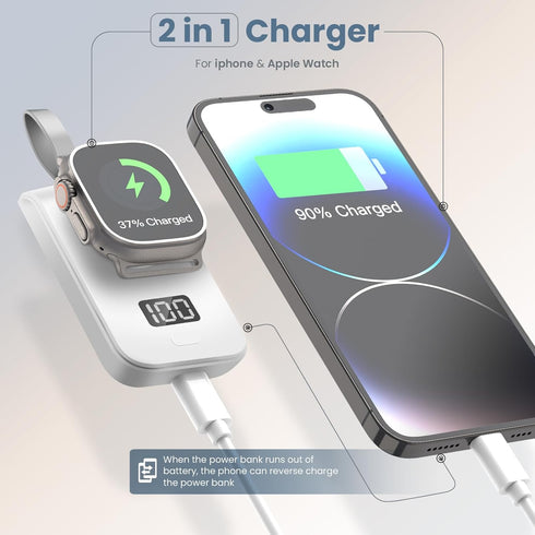 Portable Charger for Apple Watch Wireless: 2500mAh Power Bank with Magnetic Charger for Apple Watch Series 9 8 7 6 5 4 3 2 1 SE UItra UItra 2 and ...