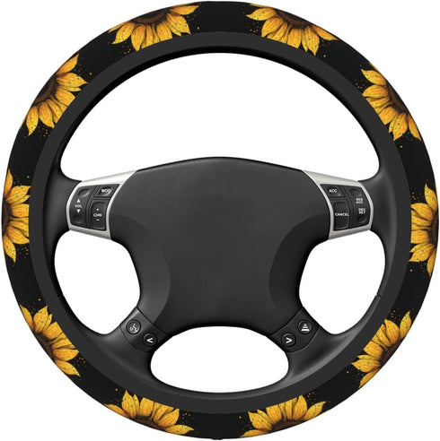 Sunflower Steering Wheel Covers,Anti Slip Sweat Absorption Elasticity Car Accessories Steering Wheel Protector Universal 15 Inch for SUV Sedan Van...