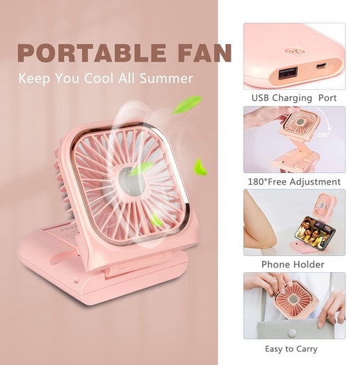 Portable Mini Fan Small Battery Operated Fan 5 in 1 as Power Bank,Phone Holder,Handheld Fan,Desk Fan, USB Rechargeable Personal Hand Fans,3000 mAh...
