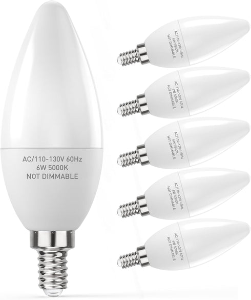 PARTPHONER E12 LED Light Bulbs B11 Candelabra Bulbs 60W Equivalent, Non-Dimmable 6W LED Candle Chandelier Bulb 600 Lumen, 5000K Daylight White, Pa...