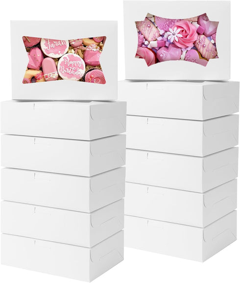 TOMNK 50pcs Cookie Boxes with Window, 8x6x2.5 Inches 2 Style Window Bakery Boxes for Treats, Chocolate Covered Strawberries, Muffins, Donuts...