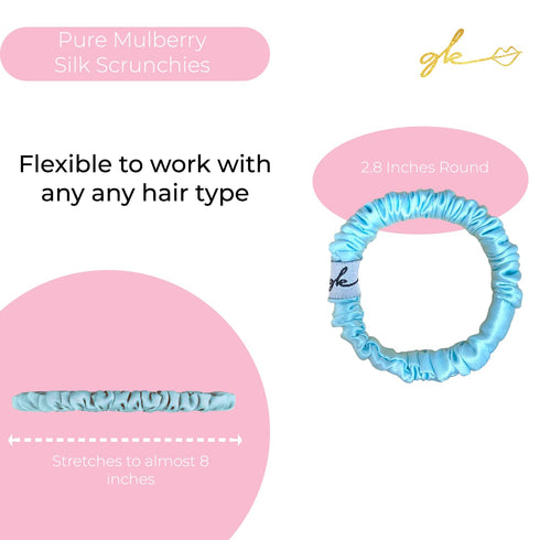 Soft Mulberry Silk Non Slip Colorful Scrunchies 4 Pack-Thin Elastic Ponytail Girls Hair Ties | Skinny Slim Srunchie for Thin & Thick Hair | No Cre...