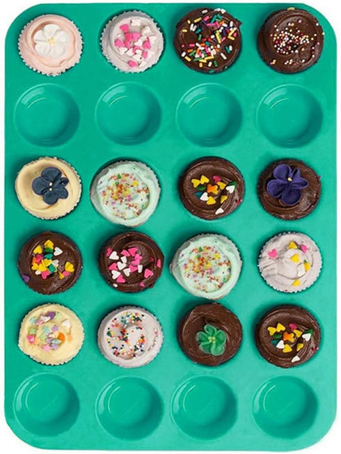 Silicone Muffin Pan, 24 Mini Cupcake Pan for Cream Cheese Fat Bombs, Non Stick, Dishwasher Safe Silicon Bakeware Pans, 2 Pack...
