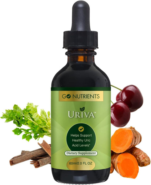 Go Nutrients Uriva - Advanced Uric Acid Flush Cleanse with Tart Cherry Extract Celery Seed, Turmeric & More - High Absorption Liquid Drops Supplem...