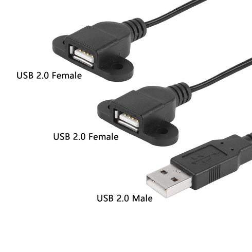 SinLoon USB 2.0 Charging Cable USB 2.0 Y Splitter USB 2.0 Male to Dual USB Female Panel Mount Charging Cable for Wine Cabinet, Hotel,Furniture, In...