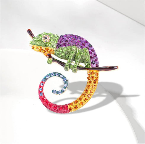 Rhinestone Chameleon Brooch Pin for Women Girls Fashion Exquisite Big Green Purple Colorful Crystal Animal Lizard Brooches Lapel Pins Dress Access...