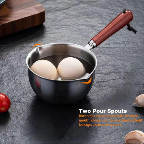 Butter Warmer Pot?Inside with clear scale Small Saucepan with Heat Resistand Wooden Handle and Dual Pour Spout Stainless Steel Small Milk Saucepan...