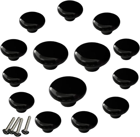 YMAISS 14packs black ceramic knobs round mushroom cabinet dresser vintage pulls door handles Drawer Knob Pull Handle Dresser Pulls cupboard wardro...
